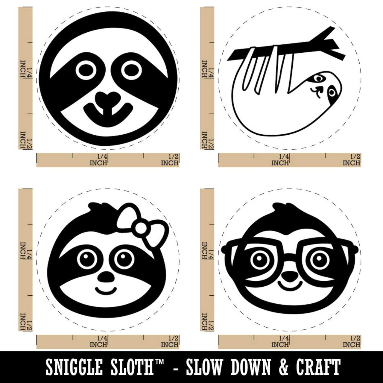 Sloth Hanging Face Smart Glasses Cute Bow Rubber Stamp Set for Stamping Crafting Planners